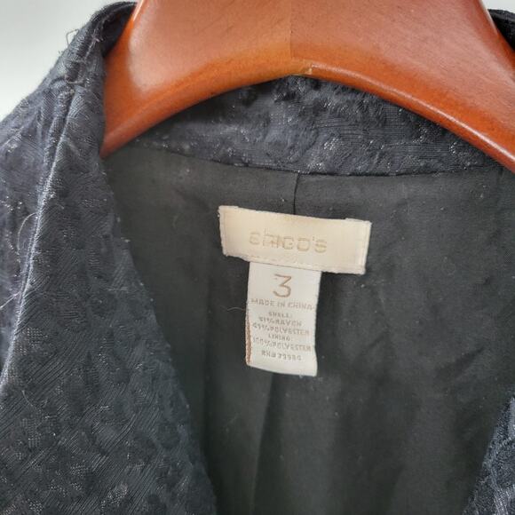 Chicos Jacquard Jacket Womens XL Smoke Gray Textured Long Line Open Front Draped - Picture 2 of 14